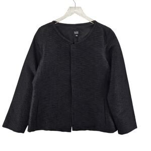 Eileen Fisher Black 100% Silk Jacket Womens Medium Crinkle Texture Lagenlook